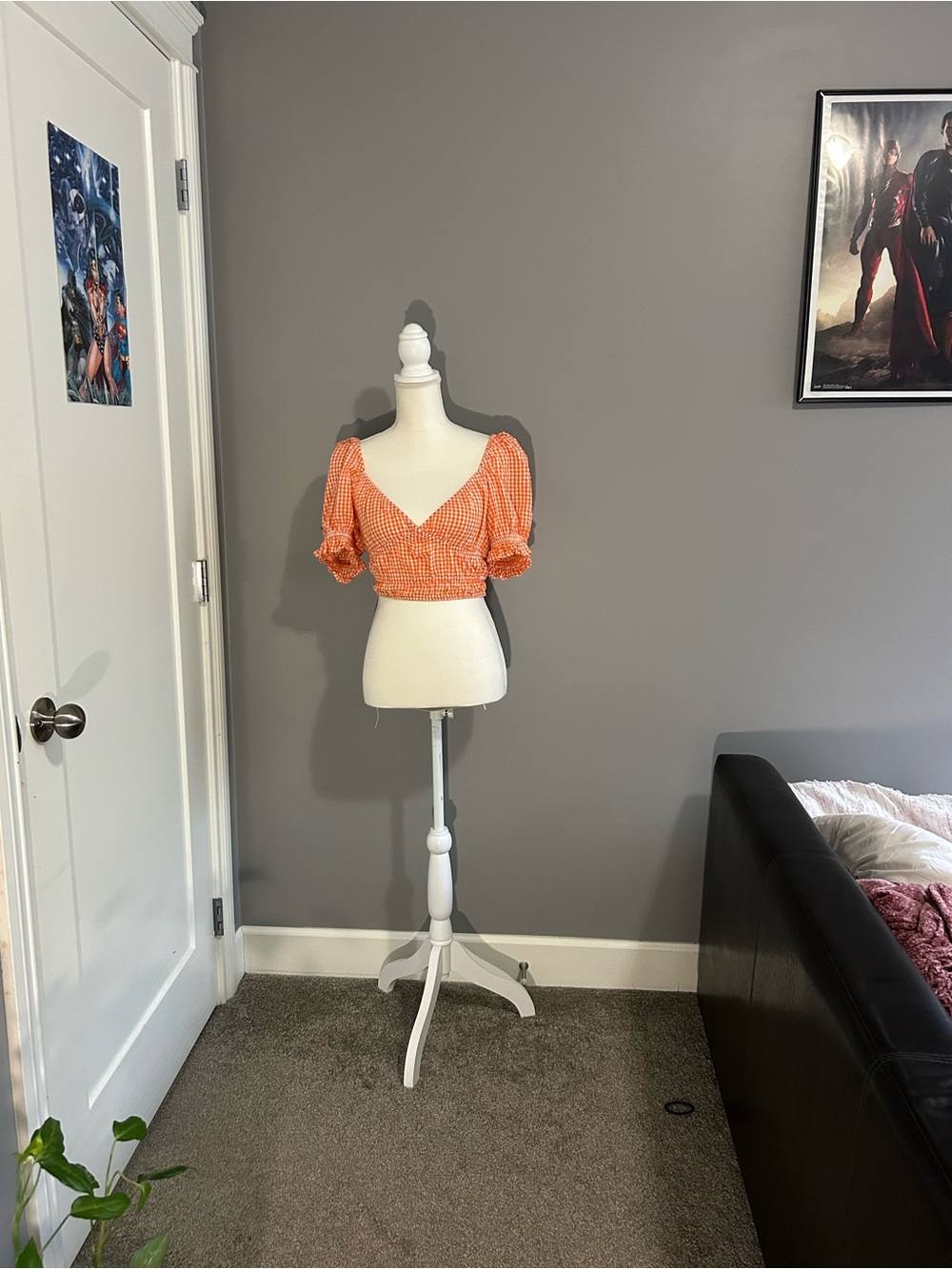 Primark Orange Gingham Puff-Sleeve Crop Top